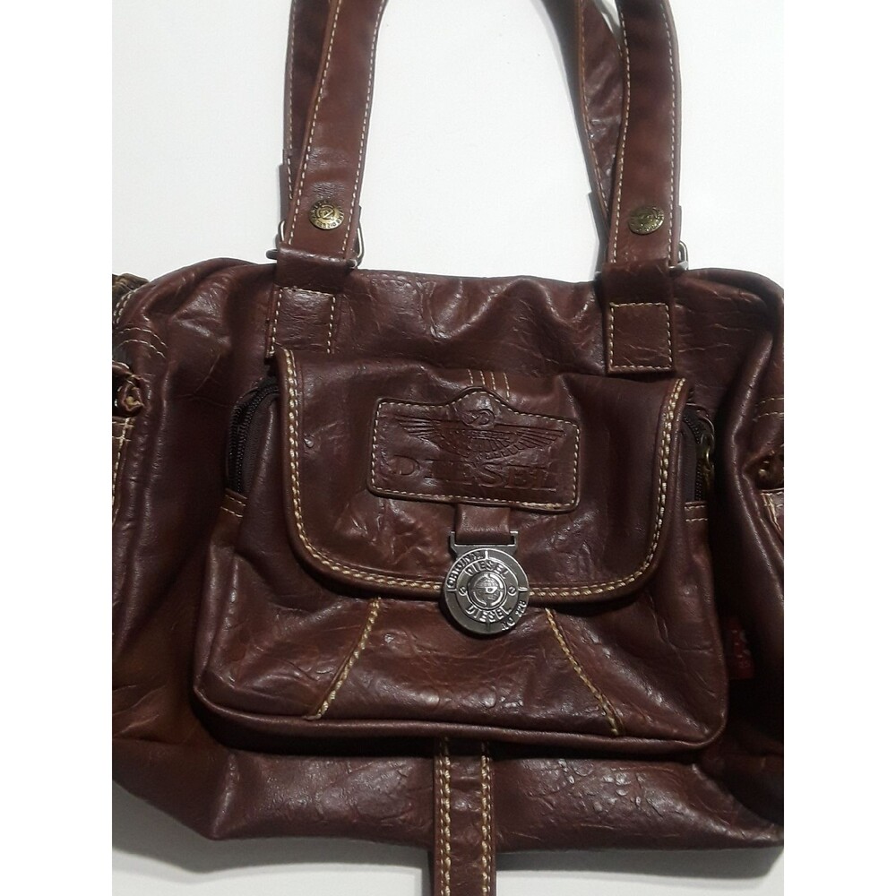 Diesel Satchel‎ Shoulder Bag Brown Leather Flap Pocket Designer Purse